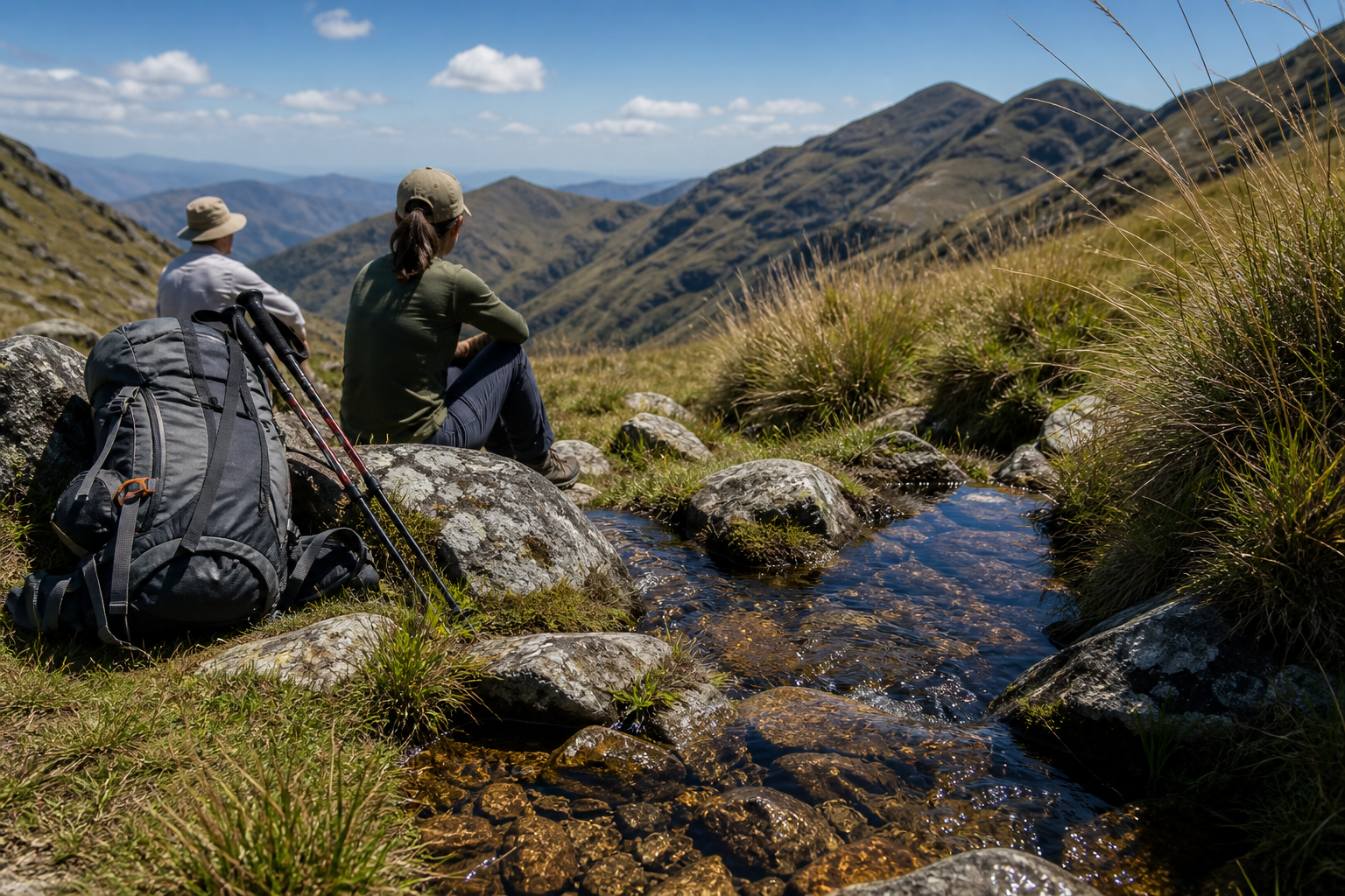 Água corrente em ambiente de montanha